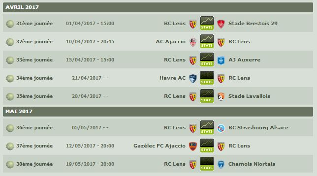 Calendrier LFP