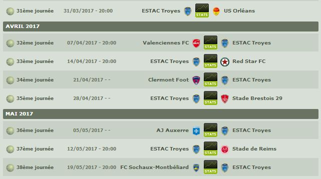 Calendrier LFP